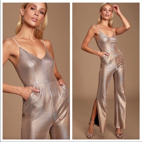 pink metallic jumpsuit